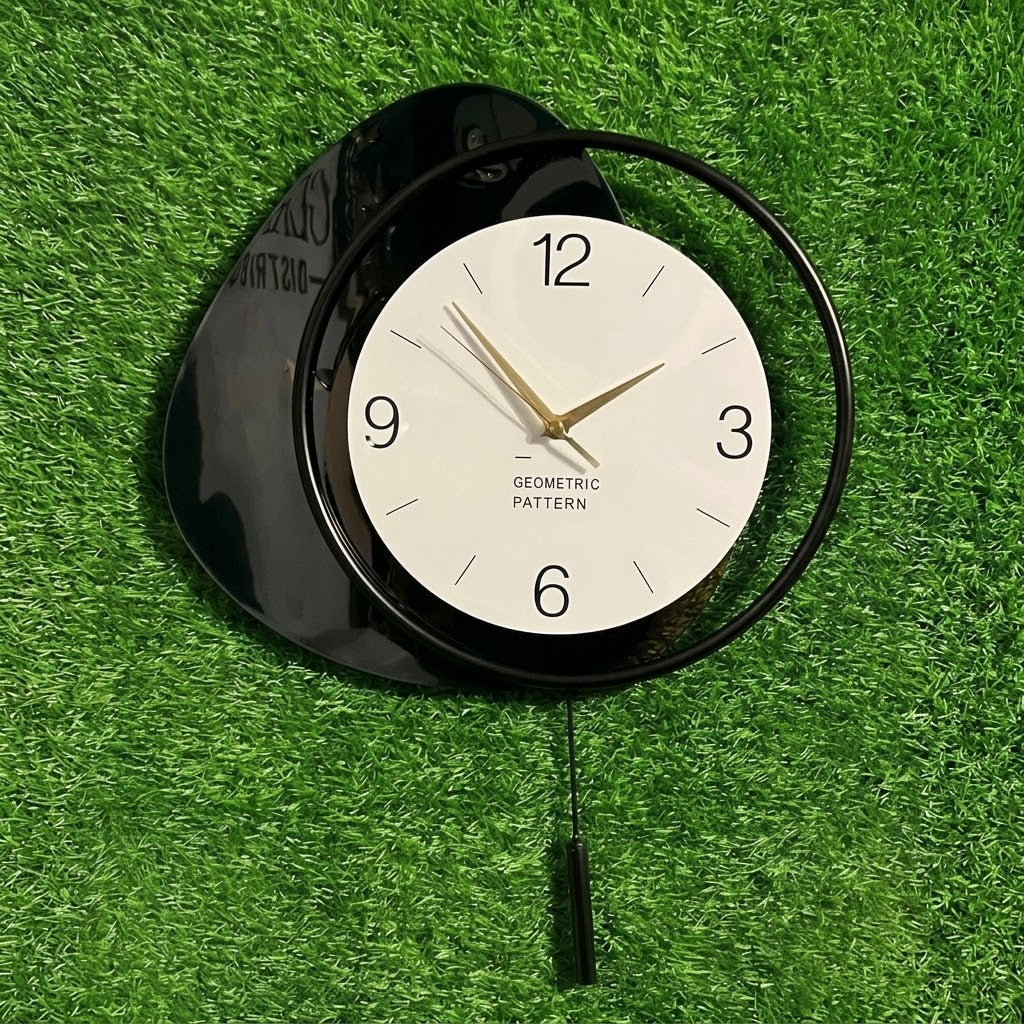 Modern Asymmetric Black & White Pendulum Wall Clock – Minimalist Geometric Wall Art