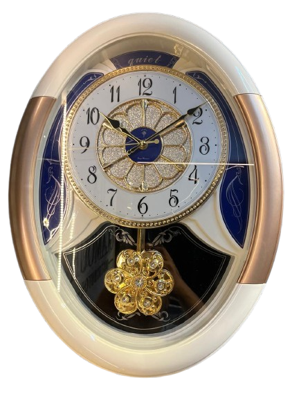 Category 10- Luxurious Oval Wall Clock with Floral Crystal Pendulum