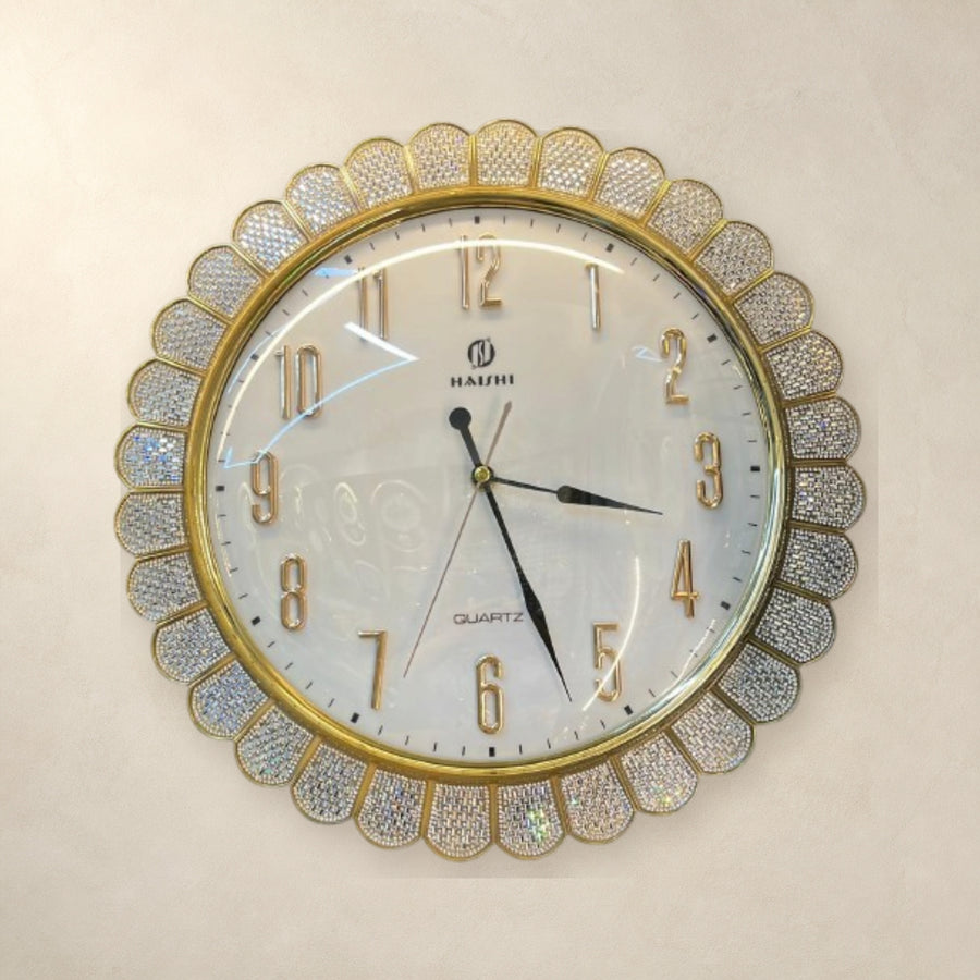 Luxurious Crystal Sunburst Quartz Wall Clock – 16" Elegant Decor