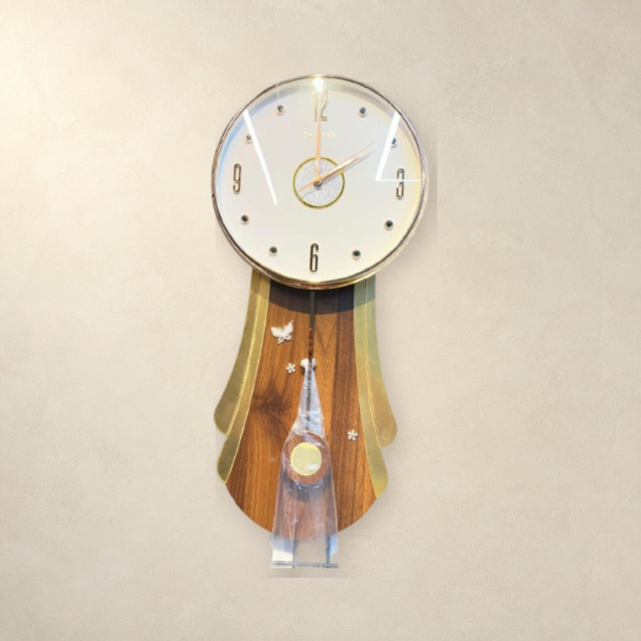 Modern Pendulum Wall Clock with Crystal Accents – Elegant Nature-Inspired Decor
