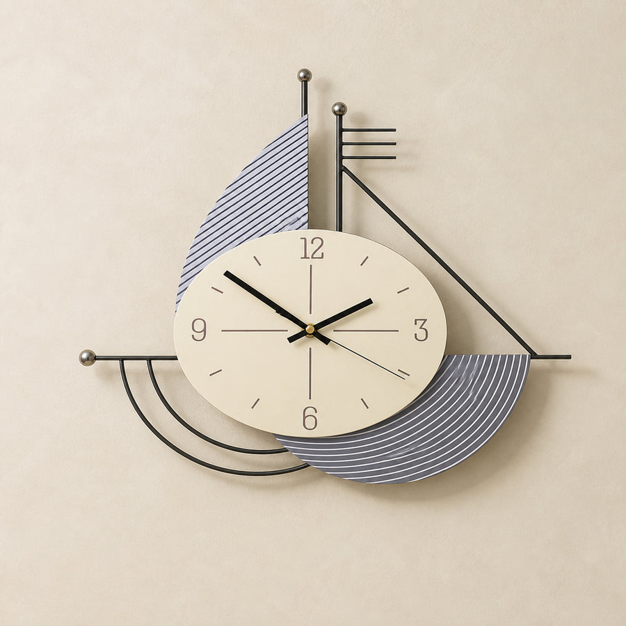 Modern Sailboat Abstract Metal Wall Clock with Pendulum