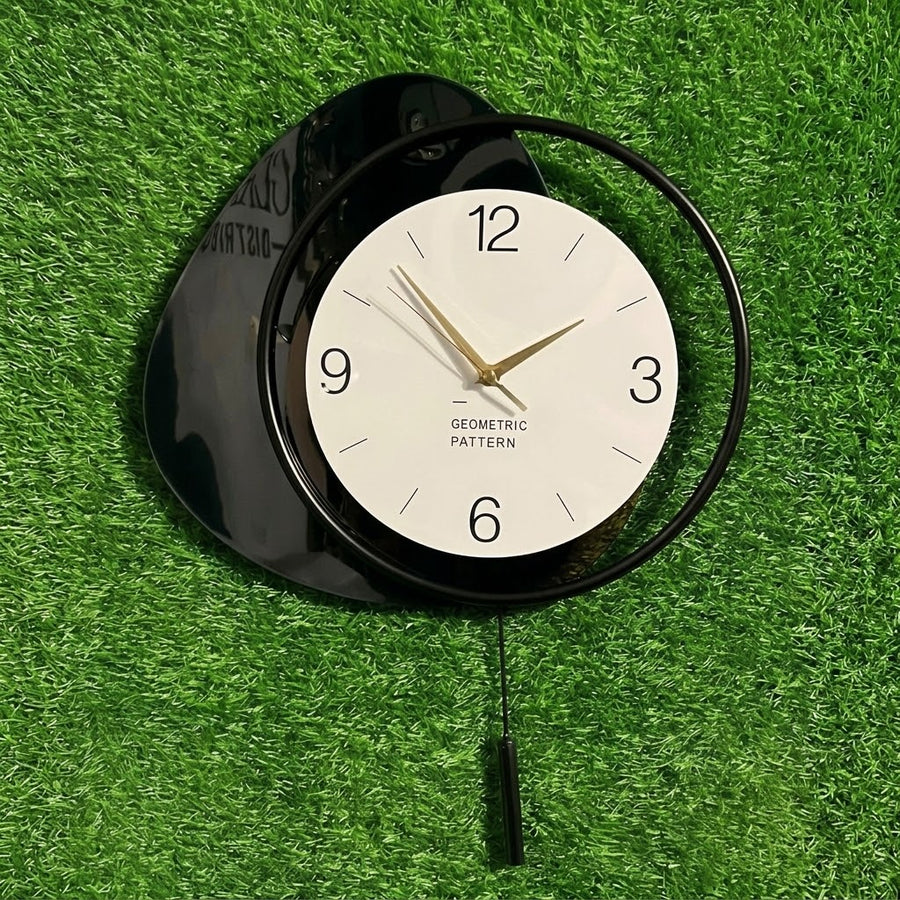 Modern Asymmetric Black & White Pendulum Wall Clock – Minimalist Geometric Wall Art