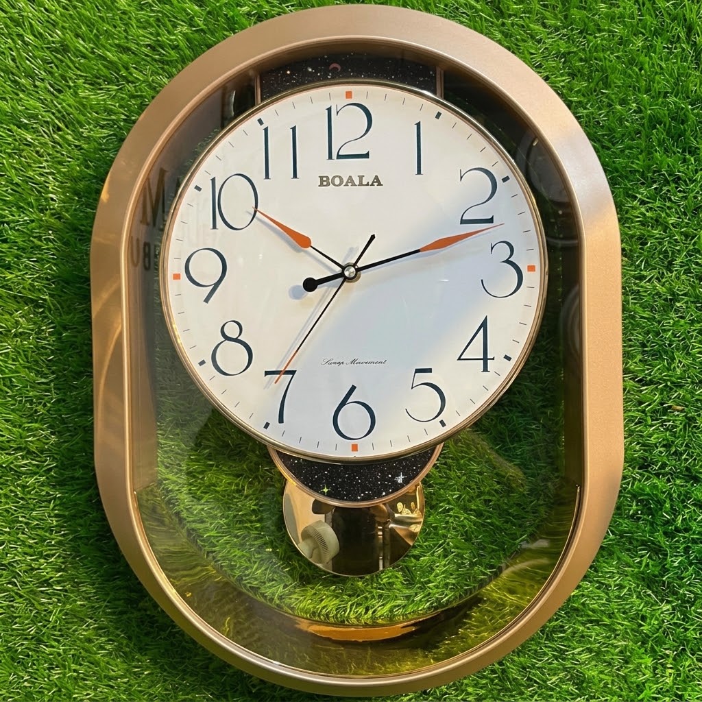 BOALA Oval Decorative Pendulum Wall Clock with Silent Sweep Movement