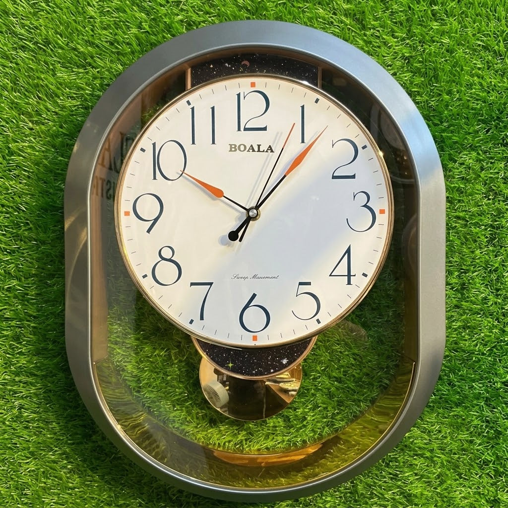 BOALA Oval Decorative Pendulum Wall Clock with Silent Sweep Movement