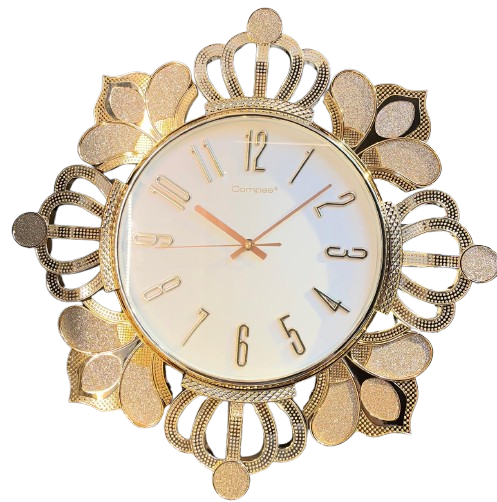 Category 6 - Compas Royal Crown Luxury Quartz Wall Clock – Gold Filigree Statement Decor