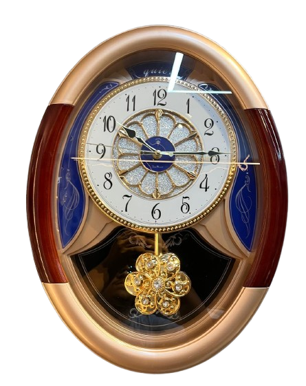 Category 10- Luxurious Oval Wall Clock with Floral Crystal Pendulum