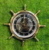 Luxury Ship Wheel Steering Metallic Wall Clock with Exposed Gear Mechanism