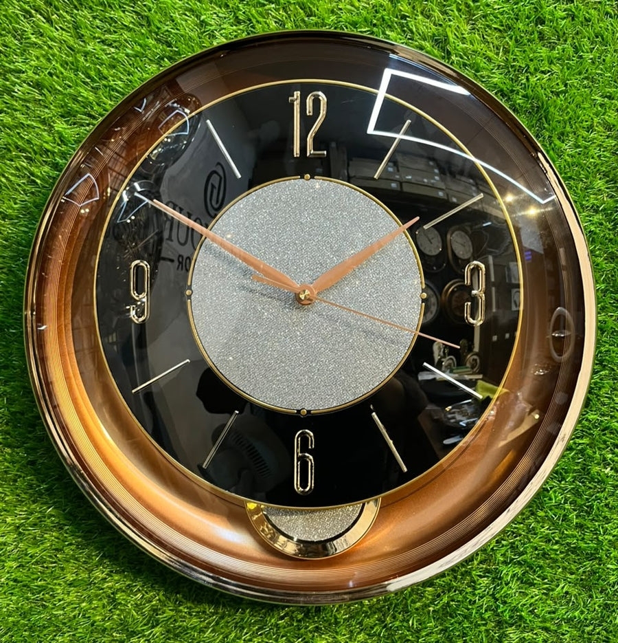 Luxury Modern Pendulum Wall Clock – Premium Metallic Frame with Textured Dial
