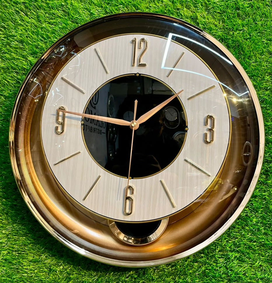 Luxury Modern Pendulum Wall Clock – Premium Metallic Frame with Textured Dial